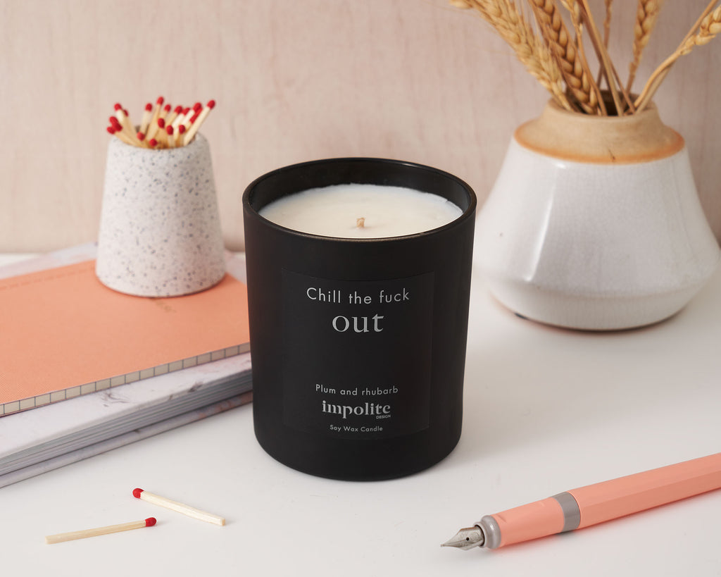 Handmade Candles Profanity Swear Words Positive Message Candle Gifts UK Affirmation Positivity Soy Wax Scented Candles 'chill the fuck out' Motivational Luxury Premium Gift for bitch Woman Best Friend