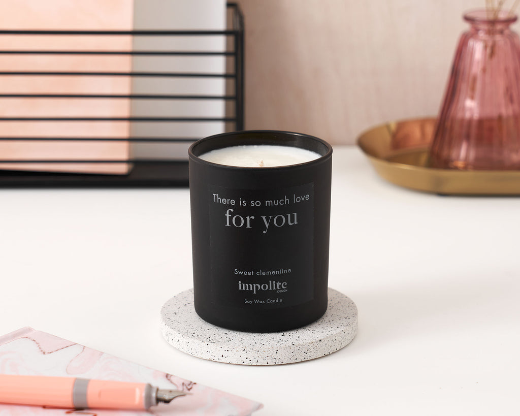 medium clementine orange handmade soy wax scented candle positive affirmation gift in black glass