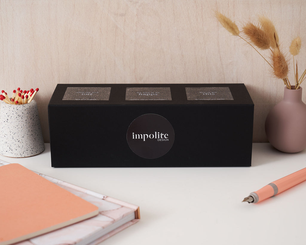 Mini travel votive soy wax handpoured scented candle gift set black box packaging