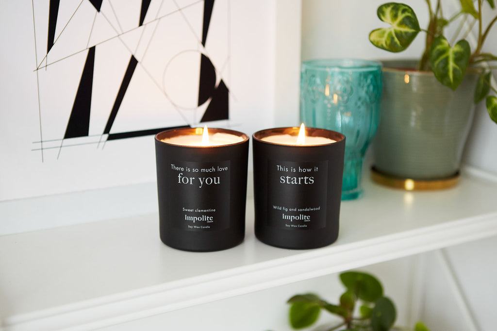 Lifestyle home decor set of three mini travel size scented soy wax affirmation candles